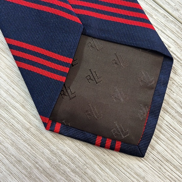 Lauren Ralph Lauren Navy Blue Red Striped Tie - Picture 6 of 8